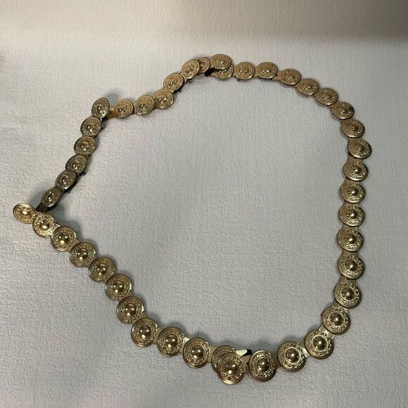 Vintage Gold Metal/Tin Medallions Belt 42”Greek Style Not stretchy Costume Craft - Picture 2 of 12